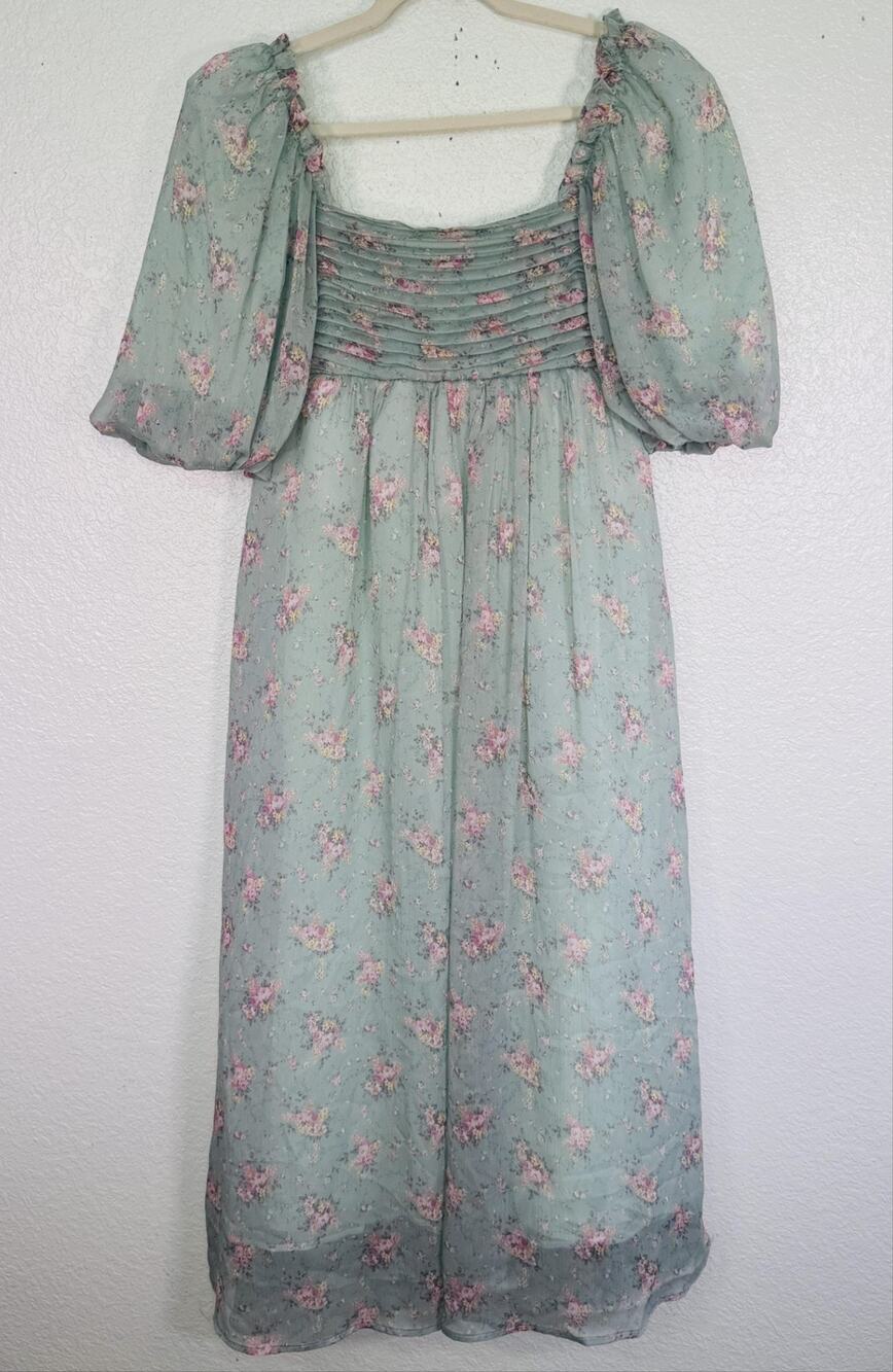 Worth Collective Dress Women Medium Floral Melody Maxi Boho Puff Sleeve Sundress